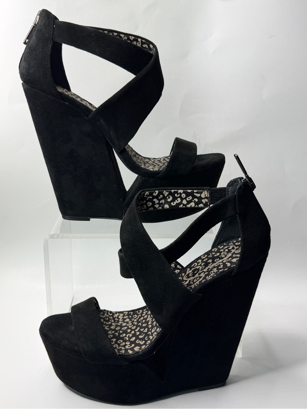 Jessica Simpson Black Suede Crossover Platform Wedges
